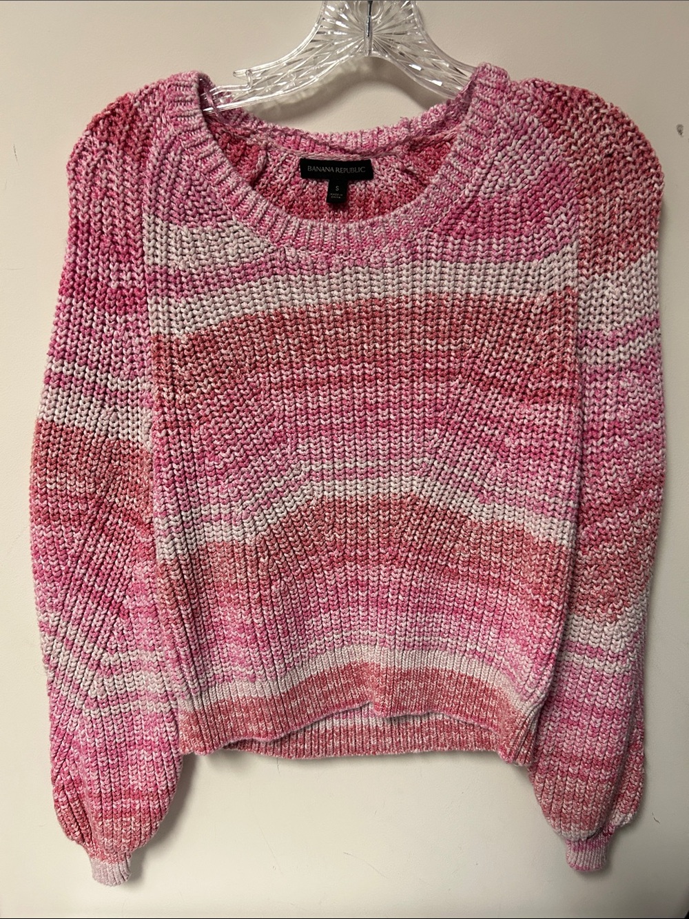 Banana Republic Pink & White Striped Crewneck Sweater